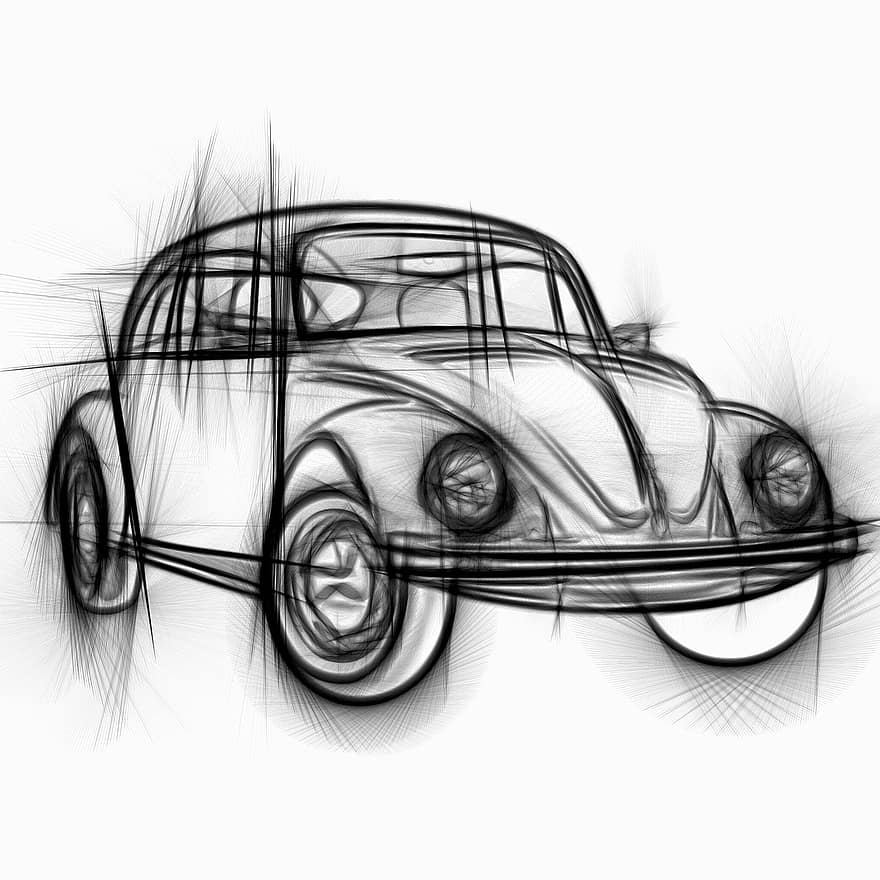 Beetle, Vw, Oldtimer, Classic, Auto, Volkswagen, Drawing