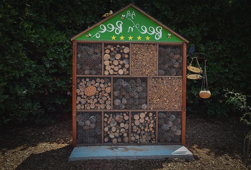 пчелен хотел, пчелна къща, пробийте дупки, дърво, приют, биологичното разнообразие, кутия за диви пчели, градина, екология, защита, запазване