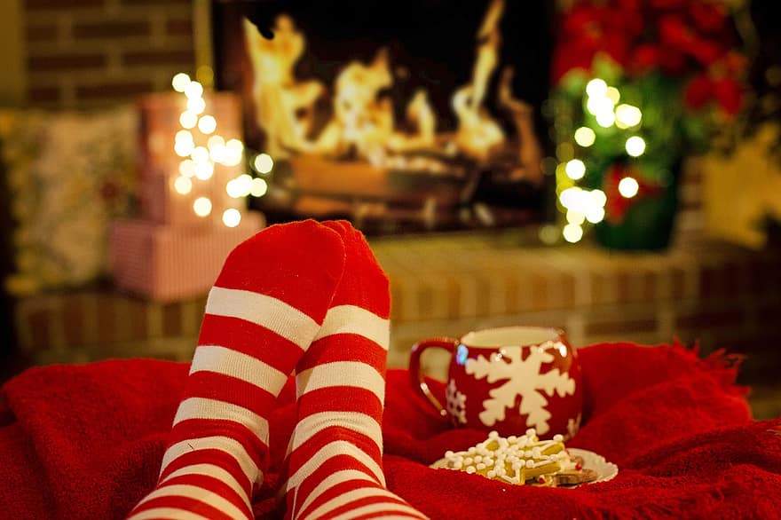 kaus kaki, perapian, kenyamanan, cokelat, biji cokelat, hari Natal, nyaman, api di perapian, bersantai, santai, hangat