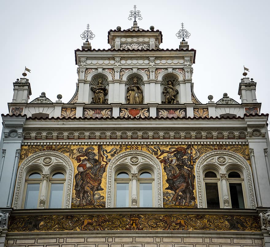 edificio, fachada, Republica checa, Bohemia, estuco, centro Historico, casas de pueblo, turismo, históricamente, ciudad, Pilsen