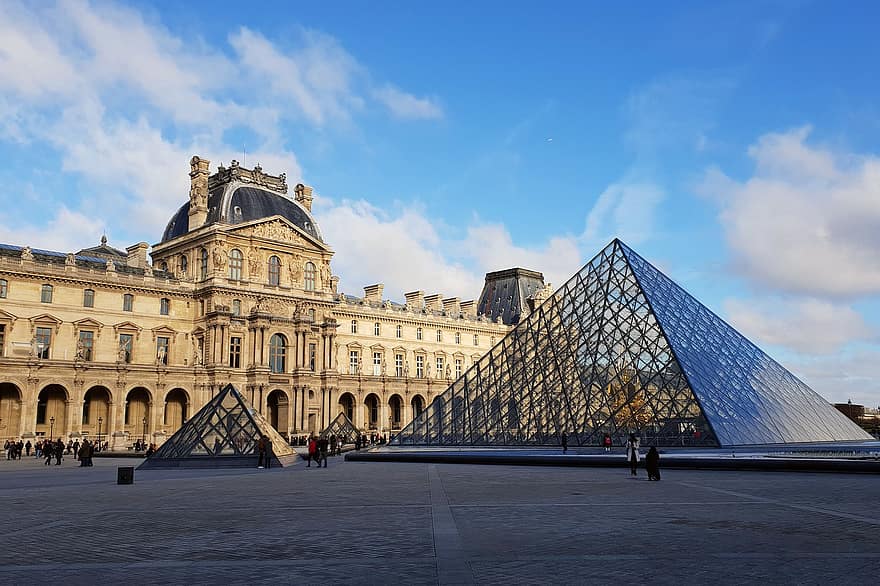 Louvre, Architecture, Buildings, Museum, Landmark, Pyramid, Tourist Attraction, Historic, Historical, Outdoors, Park