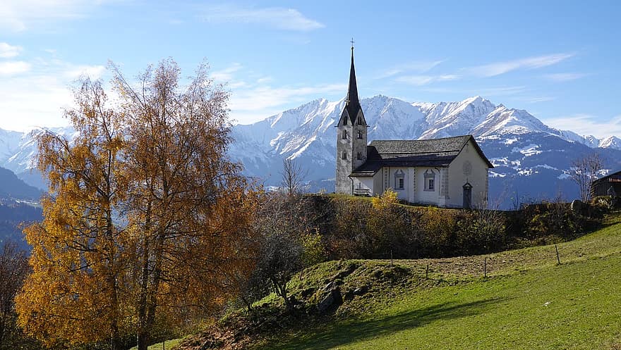 церква, будівлі, гори, гірський хребет, краєвид, сільській місцевості, Сіат, graubünden, гризони