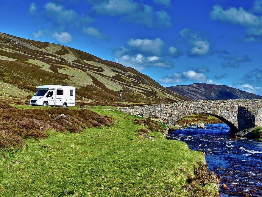 toerist, wildernis, Schotland, camping, avontuur, touring, berg-, landschap, zomer, reizen, gras
