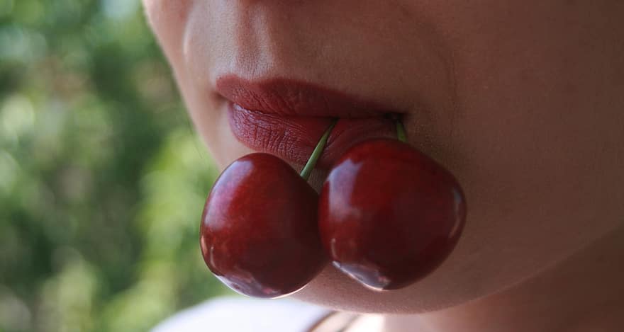 cseresznye, ajkak, édes, piros, száj