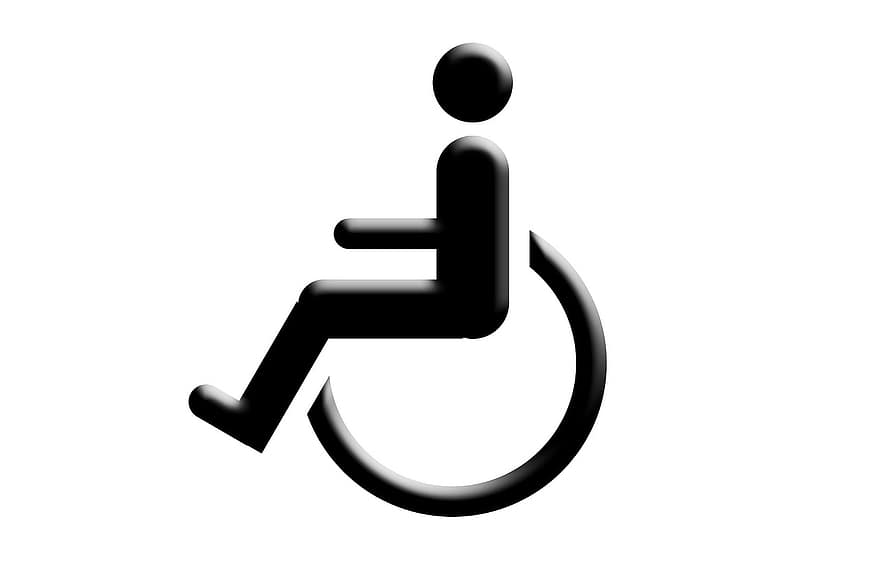 wyłączone, symbol, wózek inwalidzki, ludzie, mężczyzna, kobieta, dziecko, chłopak, dziewczynka, młody, stary