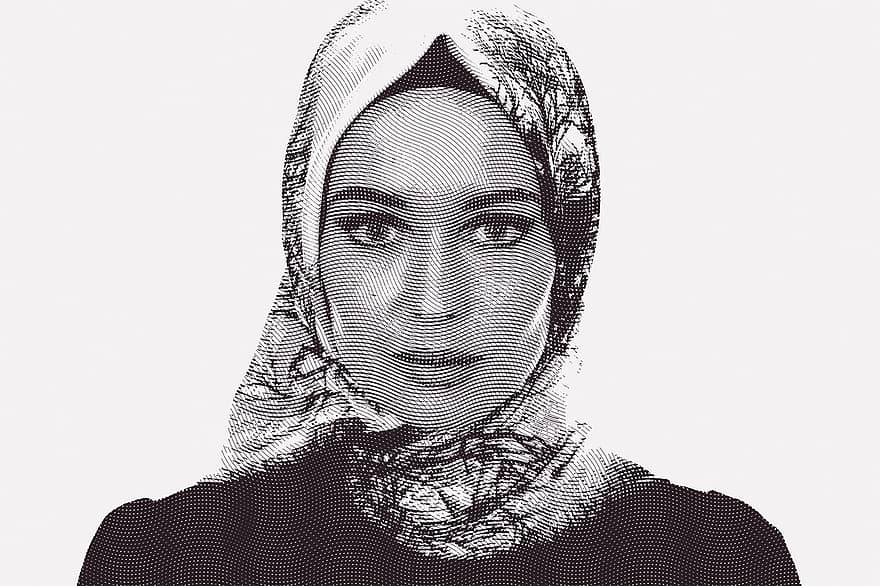 vrouw, gezicht, portret, schoonheid, model-, ogen, mooi, vrouwelijkheid, aantrekkelijk, hoofddoek, moslim