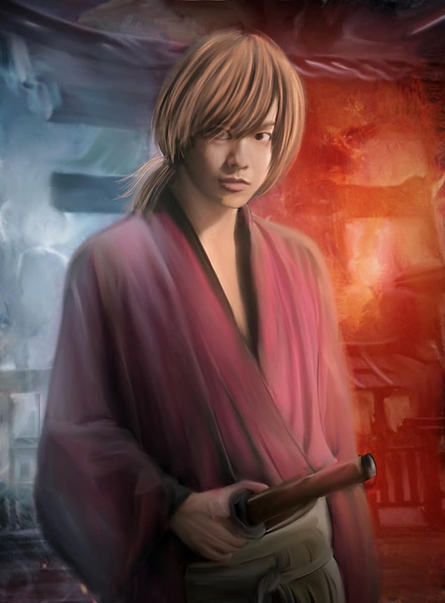 Himura Kenshin, samuraj, wojownik, język japoński, Battousai, Rurouni Kenshin, Samuraj X, mężczyzna, postać, fikcja