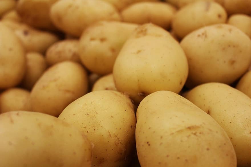 Patata, Sfondo di patate, patate, Patate Sullo Sfondo, verdura, cibo, fresco, crudo, biologico, luce, agricoltura
