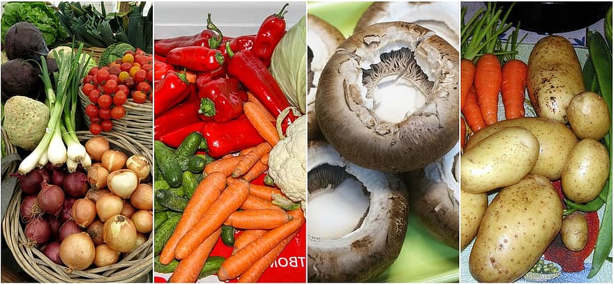 zöldségek, kollázs, élelmiszer, egészséges, friss, diéta, táplálás, organikus, enni, vegetáriánus, vitaminok