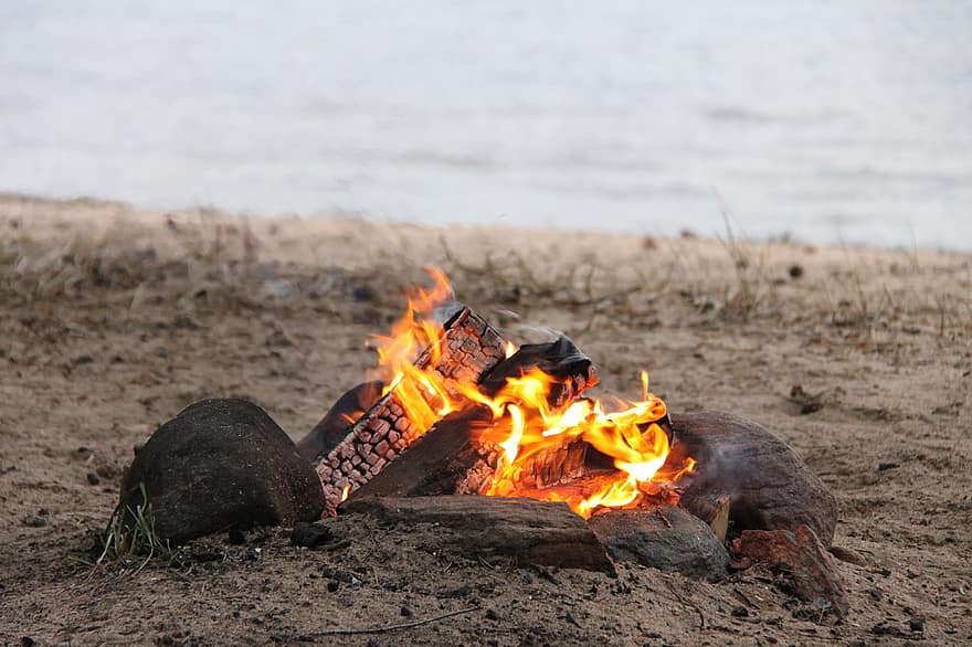 Fire, Firewood, Campfire, Flame, Hot, Wood, Burning, Burn, Heat, Flaming, Beach