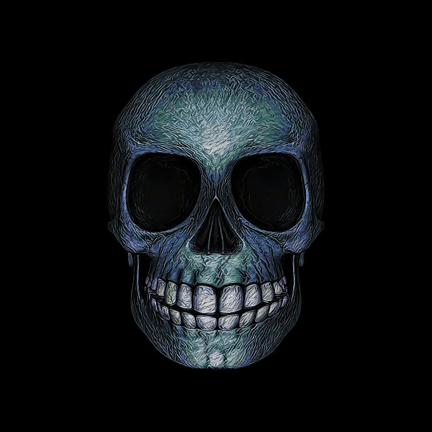 Skull, Dark, Blue, Death, Horror, Halloween, Skeleton, Scary, Creepy, Gothic, Evil