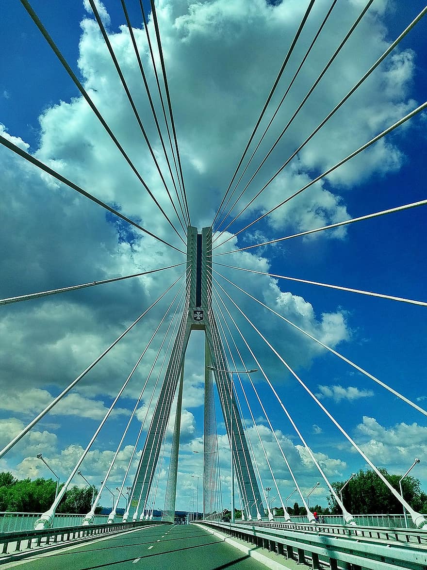bro, vej, hængebro, struktur, hovedvej, arkitektur, by, by-, Rzeszów, blå, berømte sted