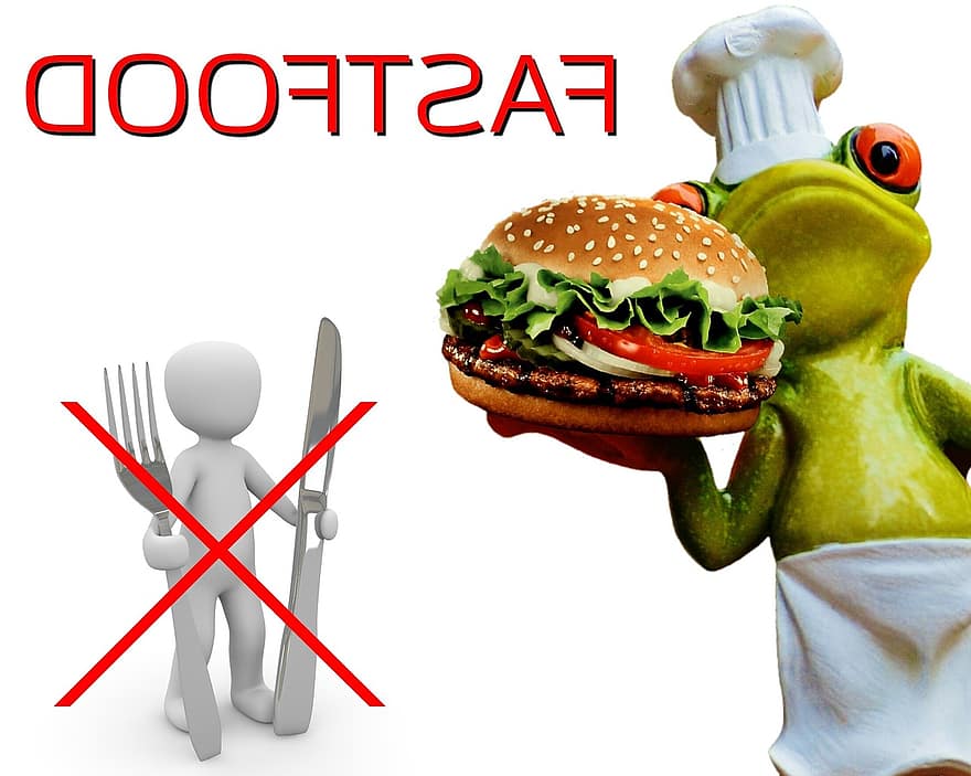 Fast Food, Hamburger, Cheeseburger, Cooking, Frog, Funny, Food, Preparation, Chef's Hat, Figure, Sweet
