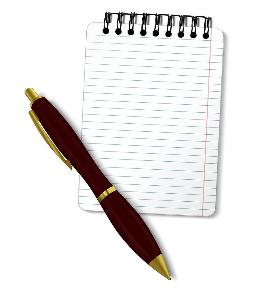bloc, bolígrafo, cuaderno