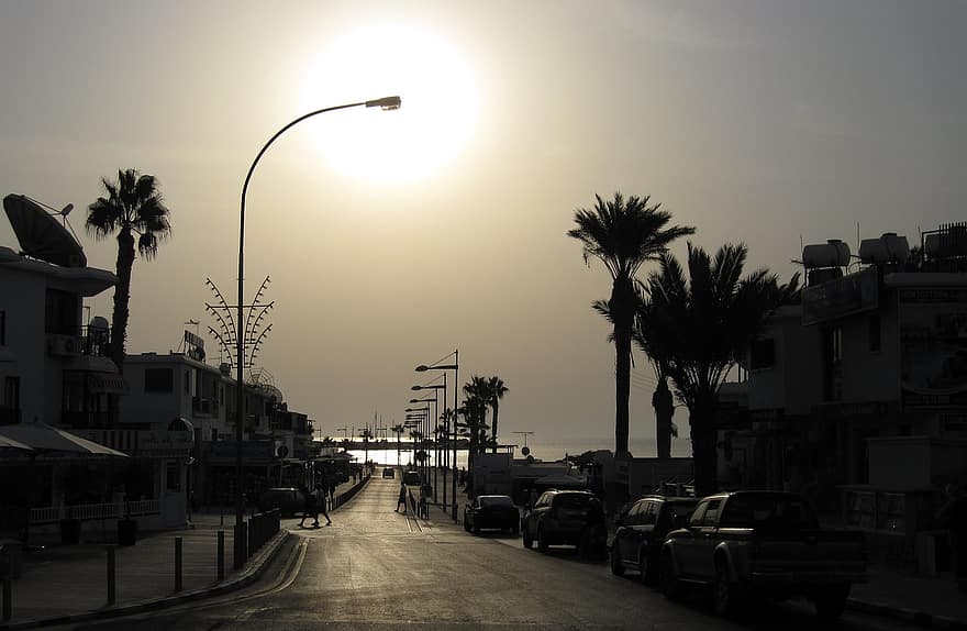 Chipre, por do sol, clima, natureza, panorama, céu, cenário, a costa, à noite