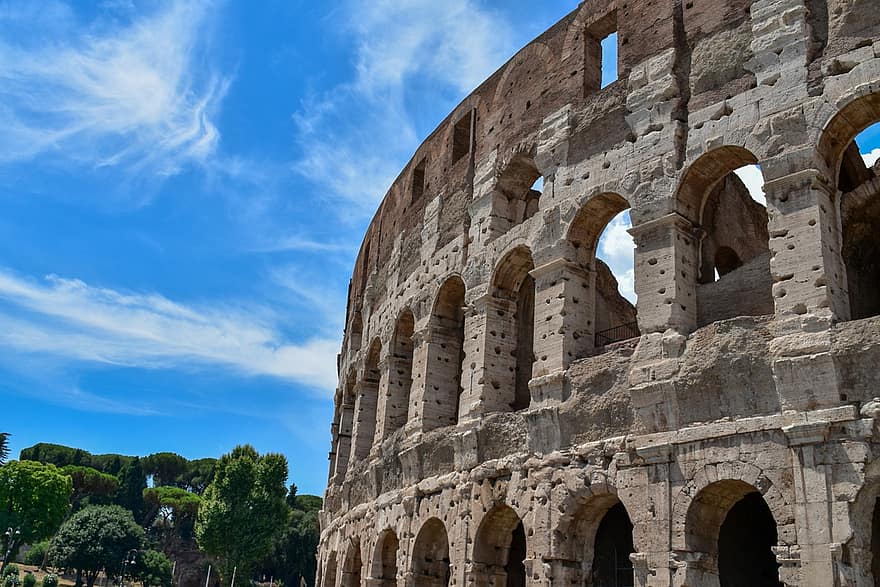 Колизей, Рим, Италия, амфитеатр, архитектура, древний, исторический, памятник, культура, старый, разорение