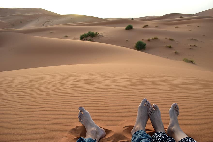 pies, Desierto, arena, África, vacaciones, naturaleza, relajante, horizonte