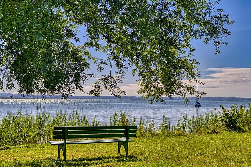 Bank, Bench, Lake, Waters, Chiemsee, Wooden Bench, Rest, Seat, Out, Relaxation, Break