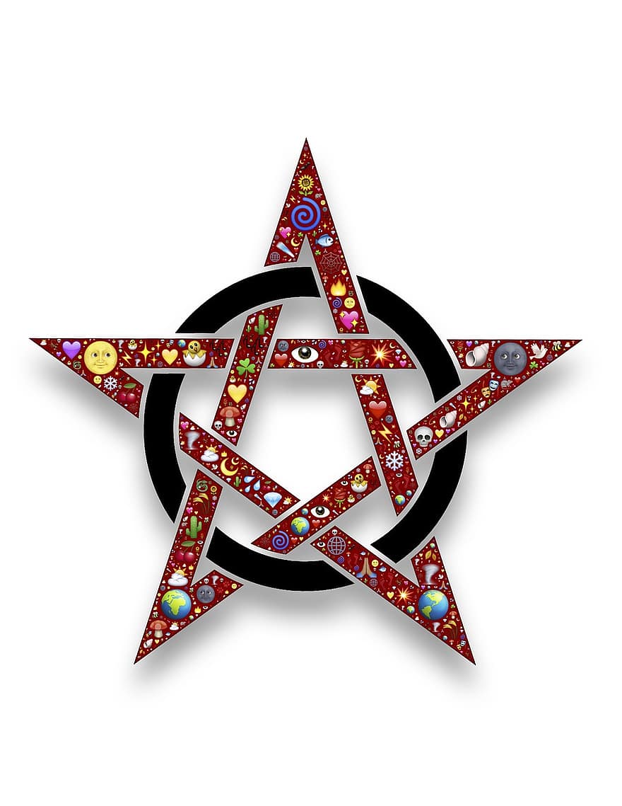 pentacle, pentangle, estrella, cercle, símbol, pentagrama, neopagan, wicca, tradició, Neopaganisme, negre