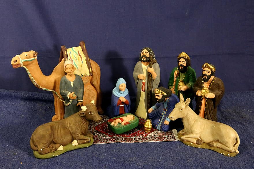 jul, nativity, figurer, nativity scene, figur, manger, Betlehem, krybbe