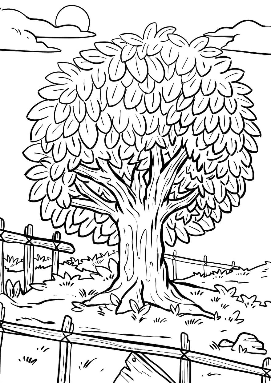 Drawing, Tree, Leaves, Nature, Landscape, Figure, Sketch, Plant, Summer, Coloring Pages, Coloring Picture