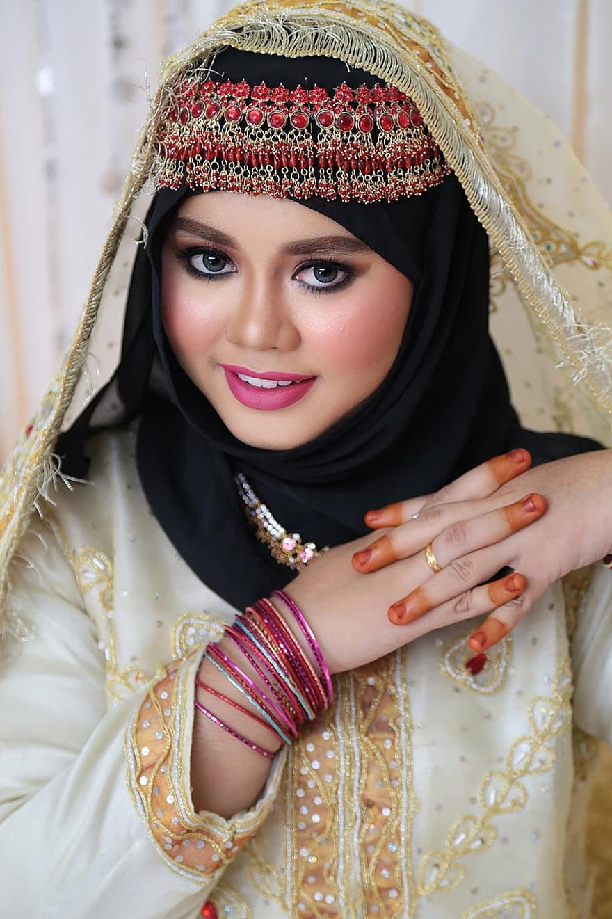 μουσουλμανική γυναίκα, hijab, πορτρέτο, μακιγιάζ