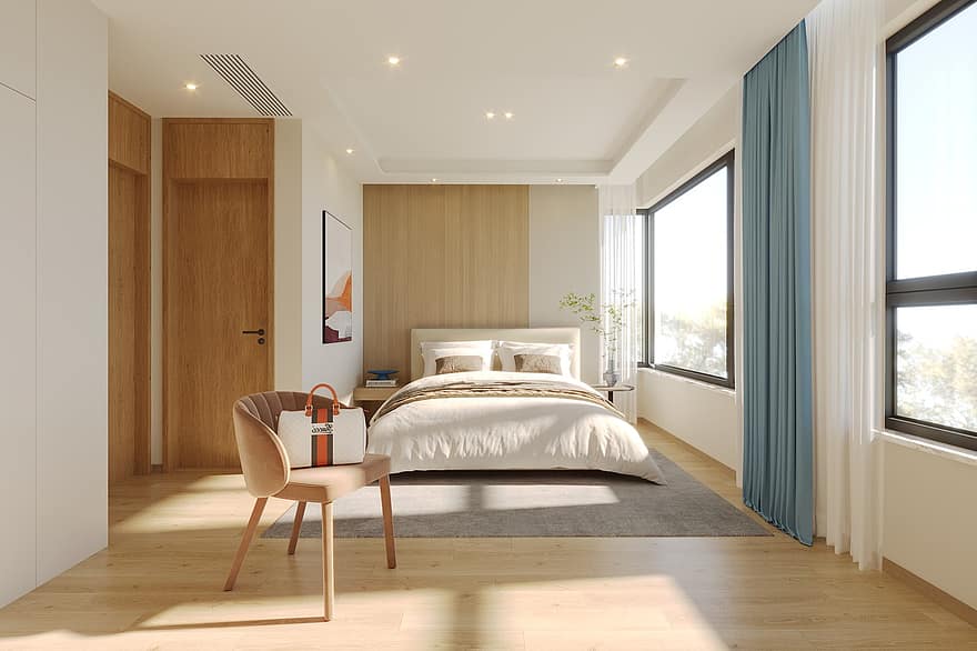 oda, İç Mekan Süslemeleri, yatak odası, yatak, yatak odası mobilyası, yurtiçi oda, içeriye, modern, döşeme, yastık, dizayn