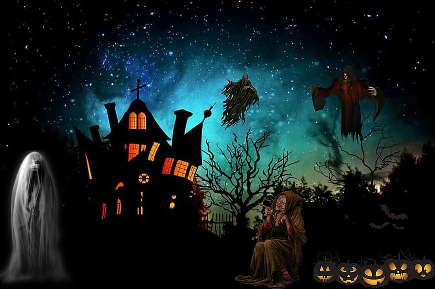 bakgrund, läskigt, Halloween Fantasy, karaktär, digital konst