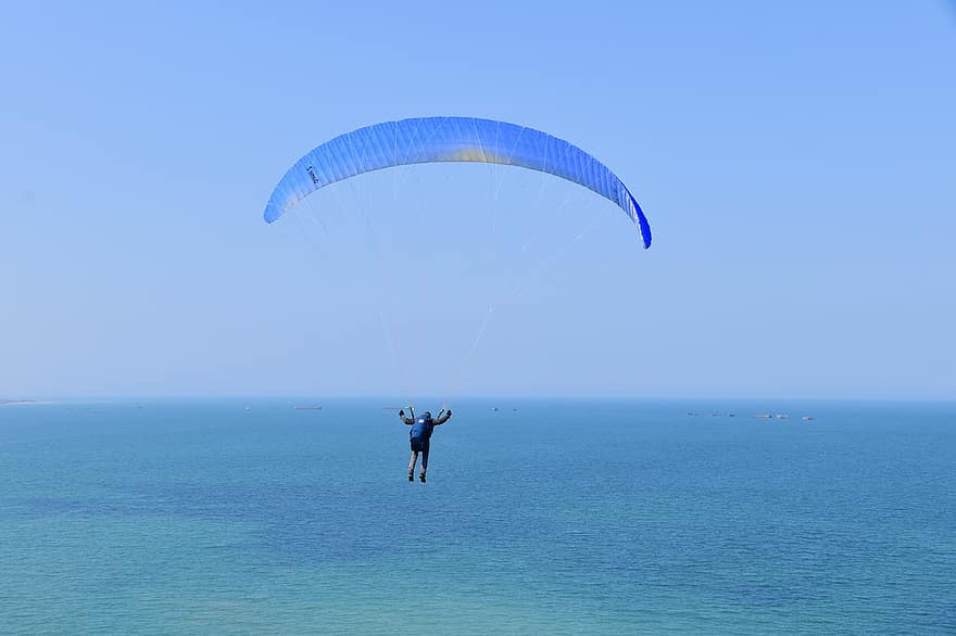 paragliding, sport, Aktywność rekreacyjna, spadochron, paralotnia, latający, lot, Sporty ekstremalne, niebieski, mężczyźni, przygoda