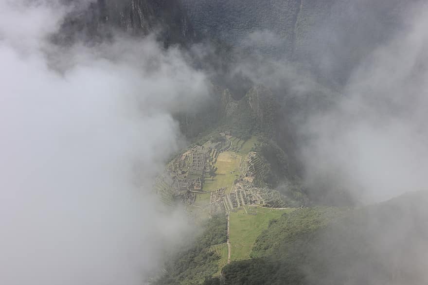 Machu Picchu, peru, moln, Anderna, bergen, dimma, inka, ruiner, arkeologi, landskap, natur