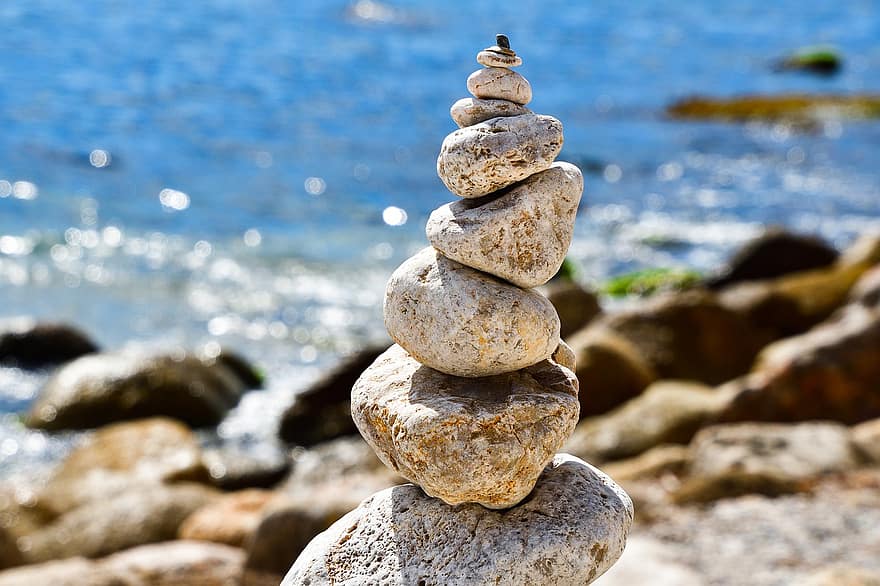 Balance, Pebbles, Stacked Pebbles, Rocks, Stacked, Boulders, Stones, Seashore, Shore, Coast, Sea