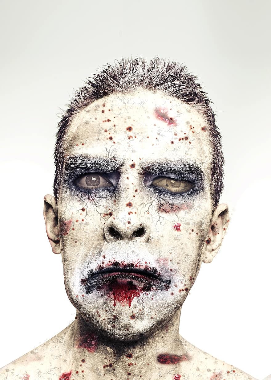 om, față, răni, masculin, cap, Halloween, zombie, sărbători, uman, portret, rău