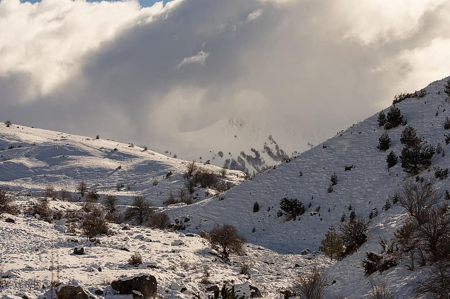 산들, 눈, 겨울, 구름, 안개, 감기, 자연, 경치, 풍경, 카스 토리아