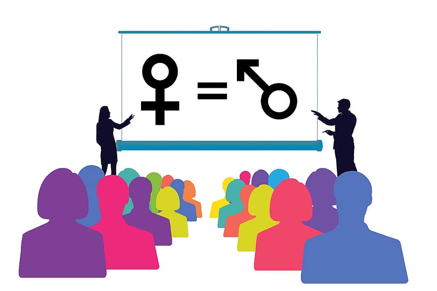 uguaglianza, maschio, femmina, simbolo, formazione, professionale, allenatore, consulenza, formazione scolastica, concetto, sviluppo