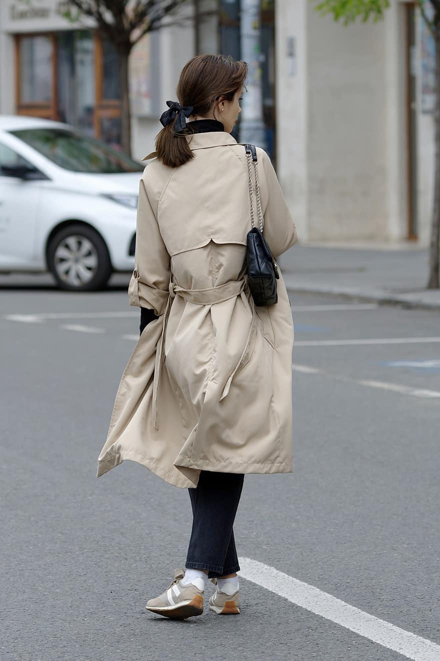 Woman, Overcoat, Fashion, Street, Standing, Urban, women, one person, walking, city life, adult