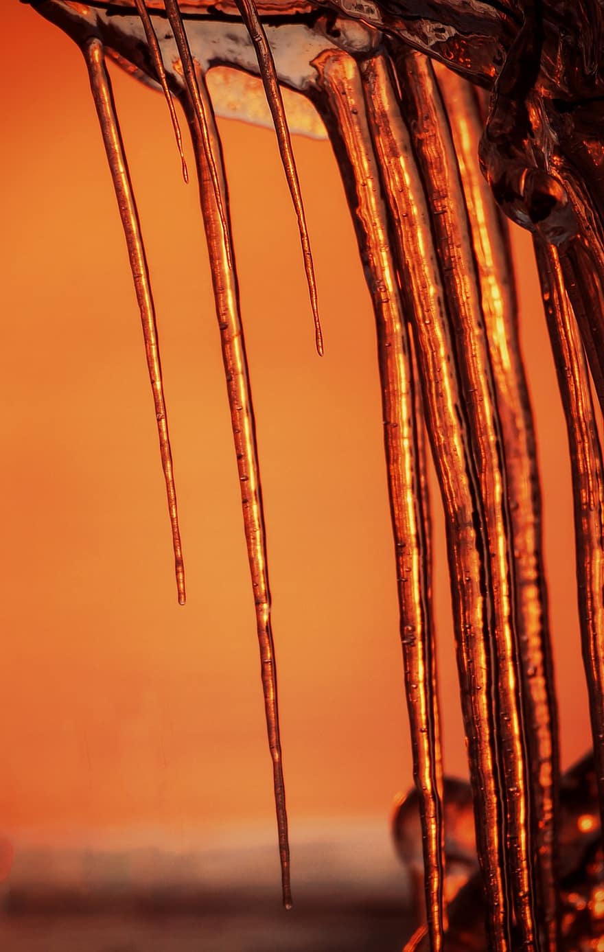Icicle, Sunset, Sunlight, Hanging, Cold, Pointy, close-up, backgrounds, drop, ice, abstract