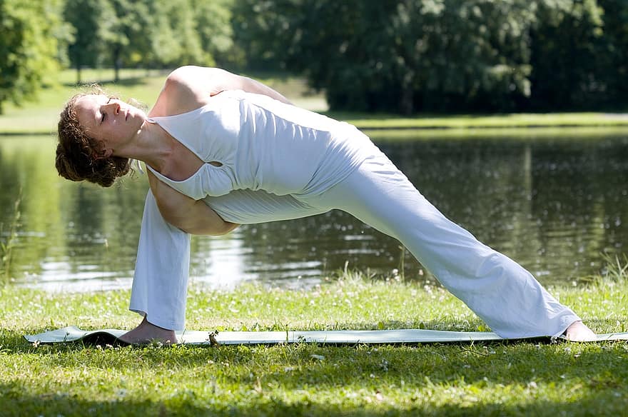 ioga, asana, esport, meditació, actitud, relaxació, exercici, concentració, estirament, femella, fer exercici