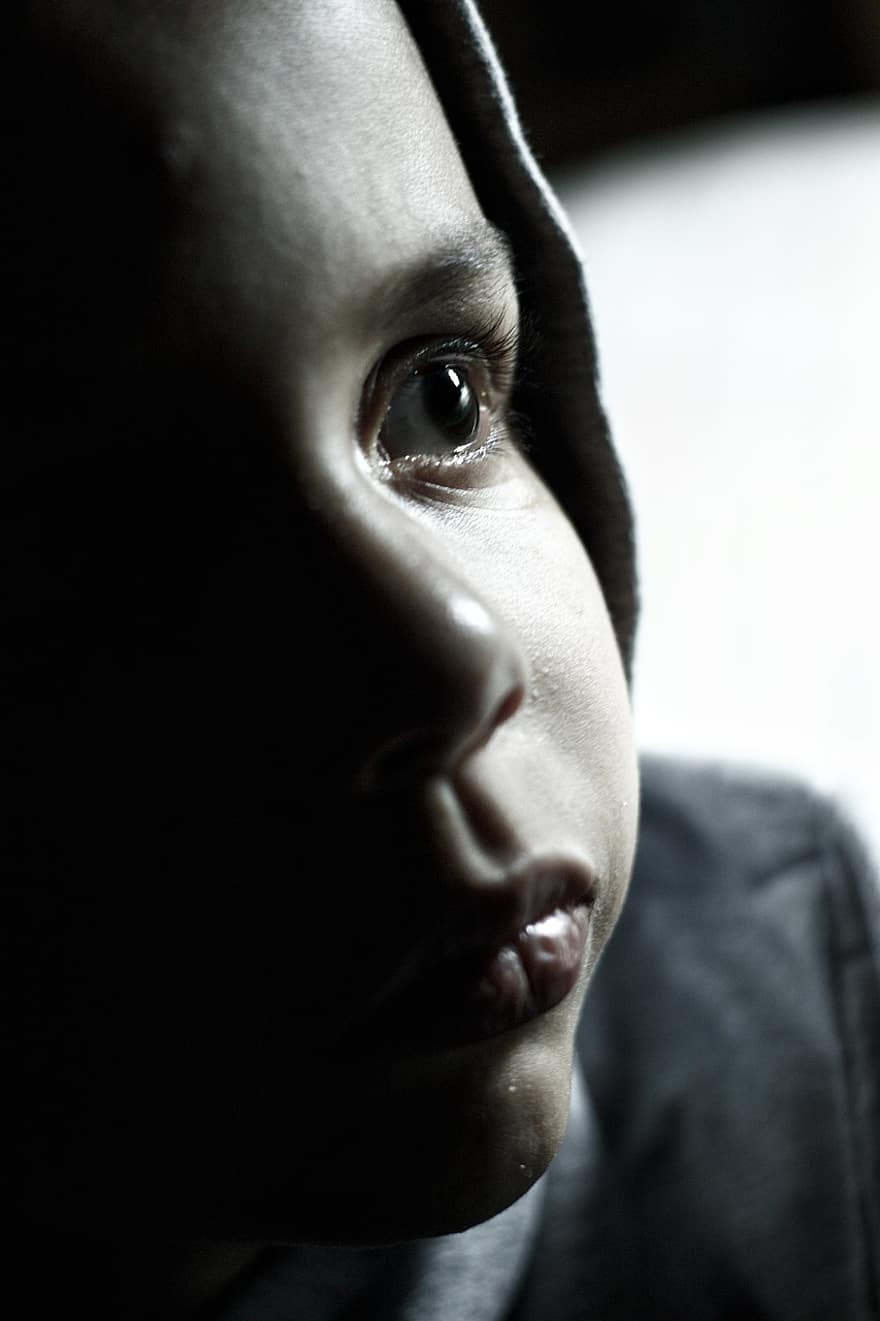 Person, Face, Kid, Child, Alone, one person, portrait, close-up, looking at camera, males, sadness