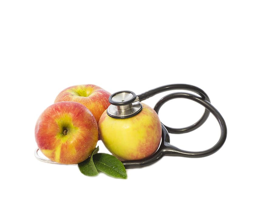 poma, Doctor Fora, saviesa, a, dia, lluny, estetoscopi, salut, malaltia, saludable, naturalesa