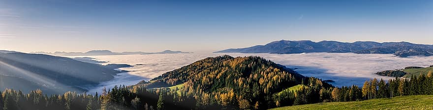 Lavanttal, Koralpe, Kärnten, fjellene, panorama, hav, trær, skoger, dal, fjell, fjelllandskap