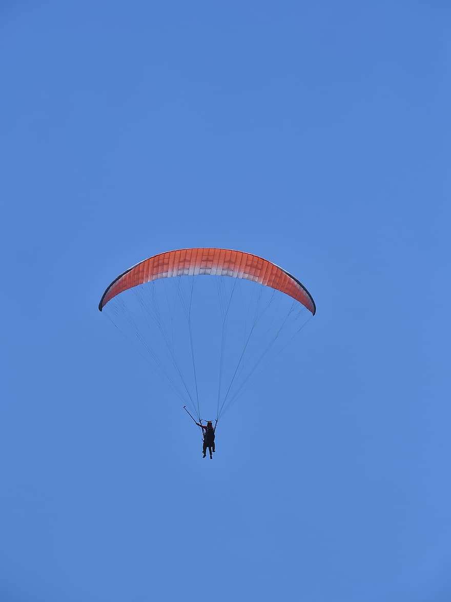 paragliding, sport, nebe, letadlo, hobby, extrémní sporty, padák, mraky, létající, modrý, Rychlost