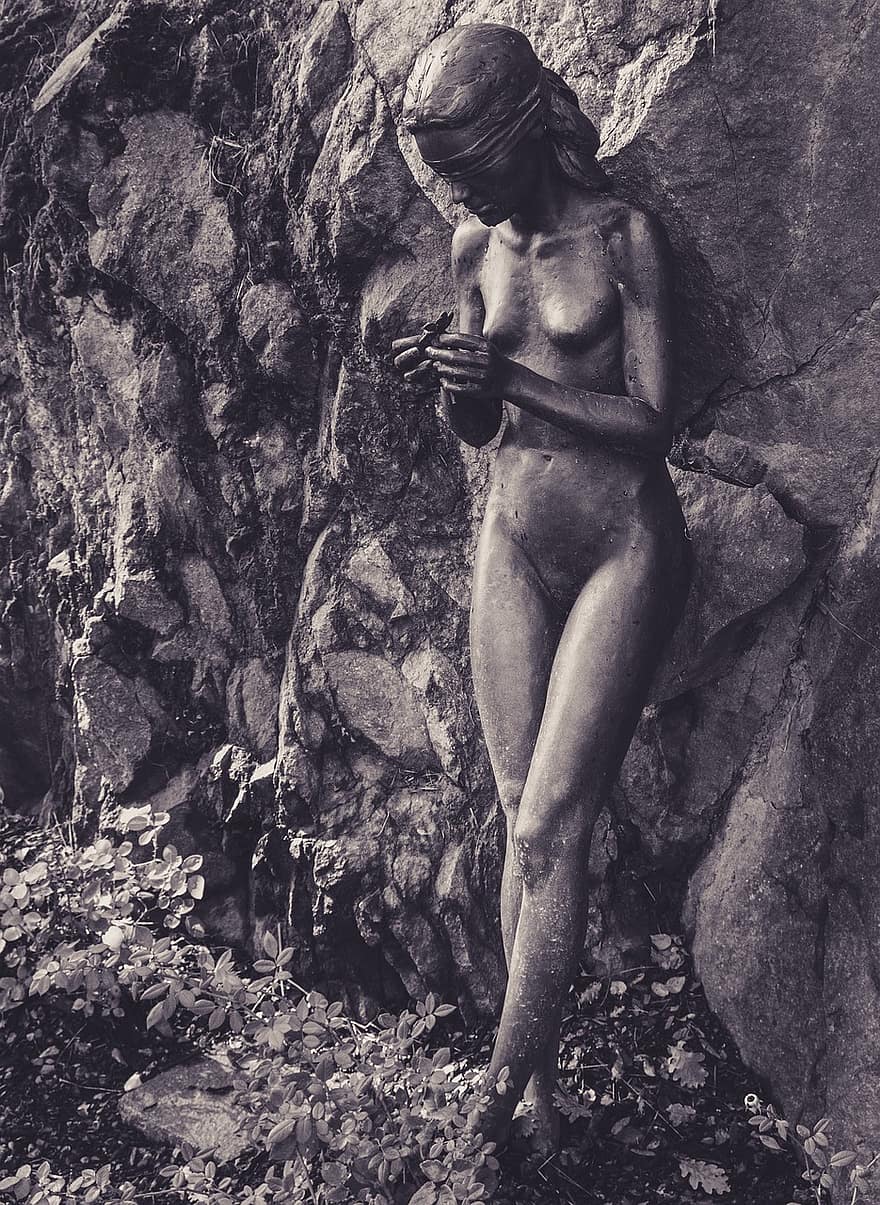 estátua de bronze, triste, jardim para os amantes, castelo trauttmansdorff, jardins, Meran, Itália, sissi, parque, historicamente, mulher