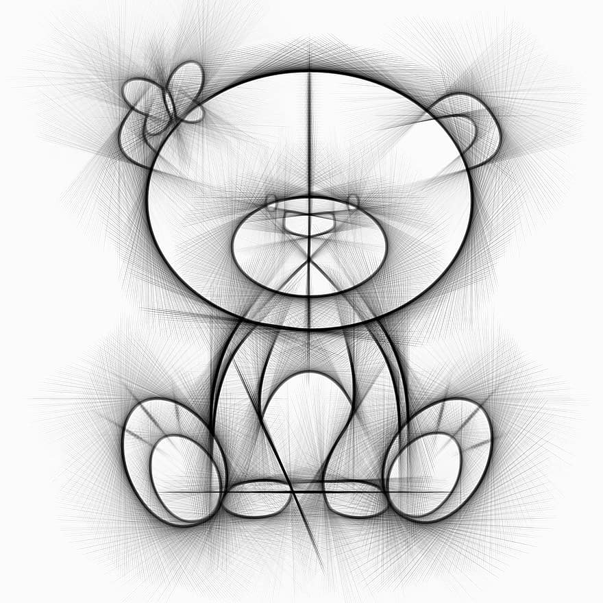 Björn, björnar, ritning, penna, abstrakt