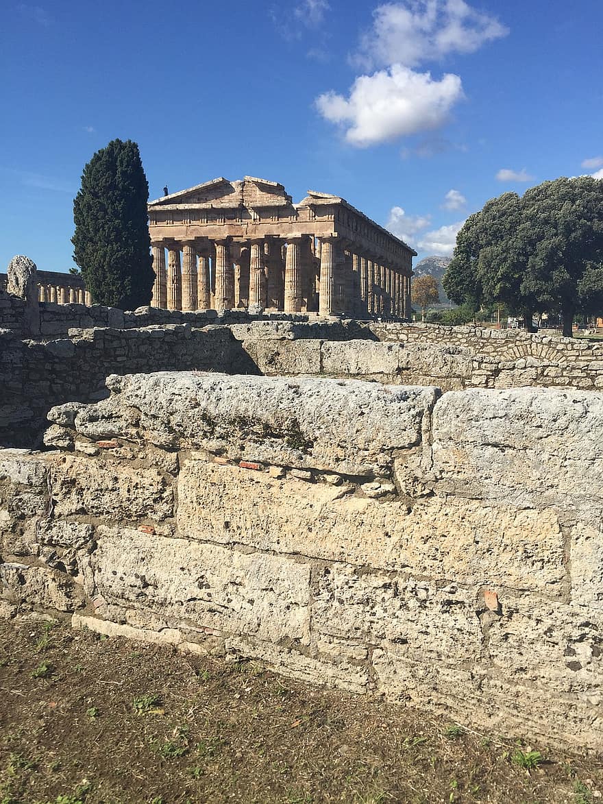 templo, griego, Italia, paestum, Templo de Hera Ii, ruina, histórico, arquitectura, vieja ruina, historia, antiguo