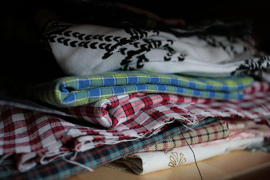 tkanina, tkaniny, zásobník, šít, uspořádání, prádelna