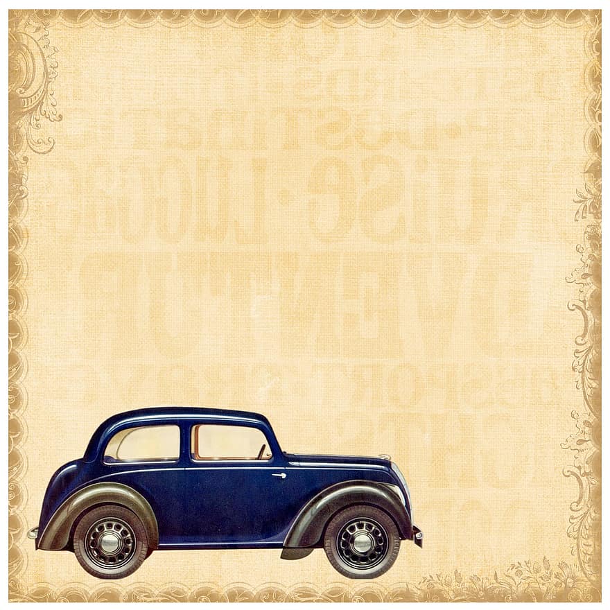 fons, vintage, cotxe, bloc de notes, blau, bonic, emmarcat, vell, paper, transport, clàssic