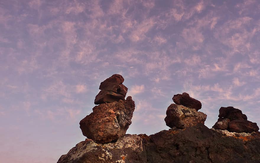 mojón, rocas, pila, apilar, piedras, equilibrar, cielo, naturaleza, paisaje, rock, puesta de sol