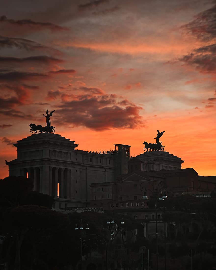 Рим, Италия, заход солнца, архитектура, Европа, город, строительство, туризм, древность, история, Ватикан