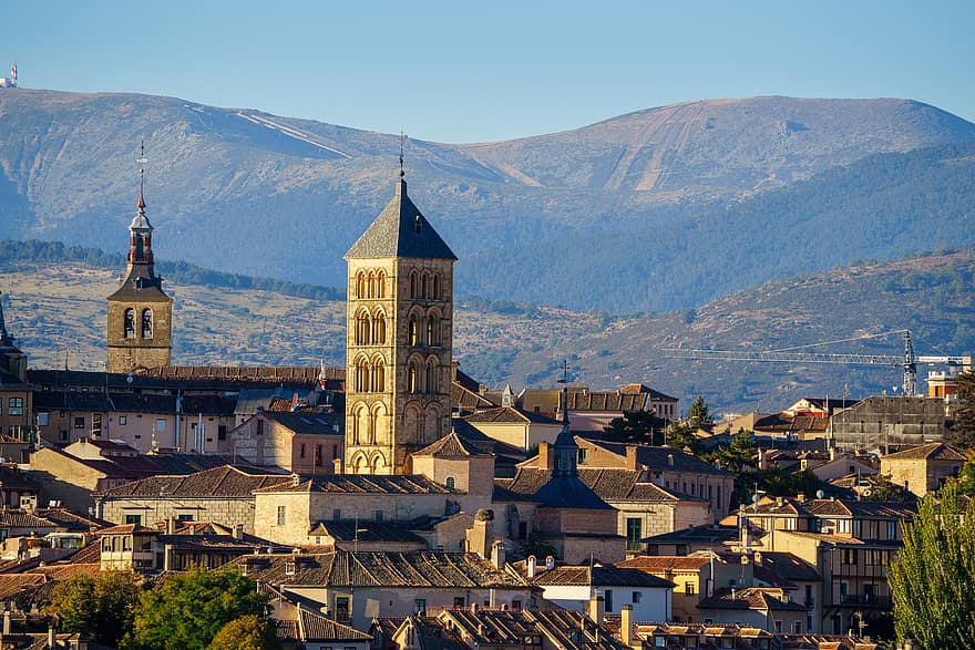 ville, Segovia, clocher, village