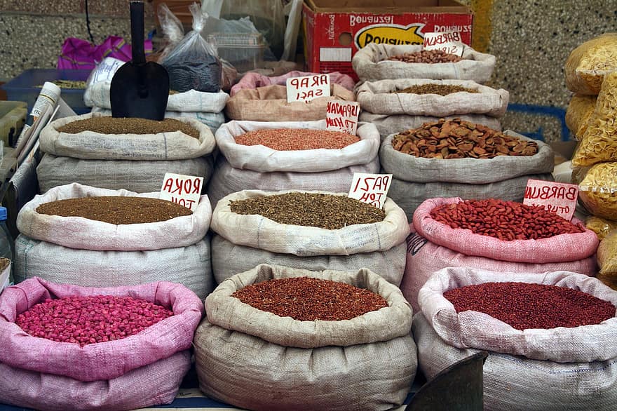 Tyrkia, marked, krydder, urter, basar, bag, mat, variasjon, sekk, detaljhandel, multi farget